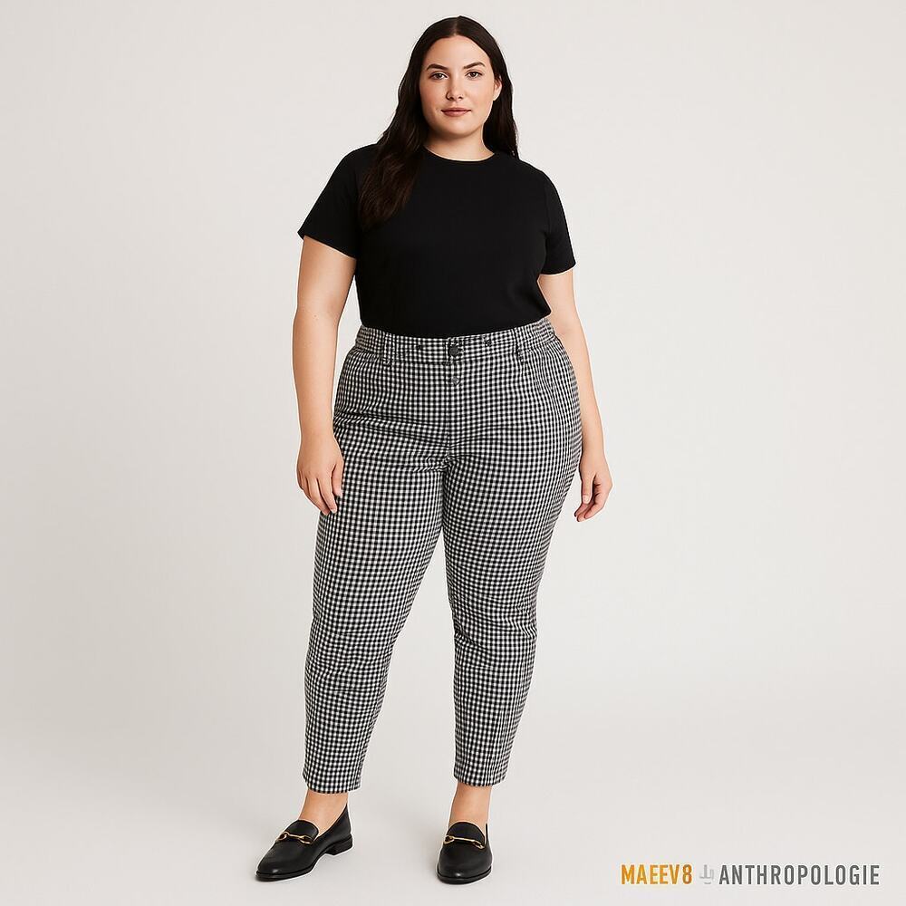 Maeve Anthropologie Gingham Slim Ankle Pants Black White Size 14